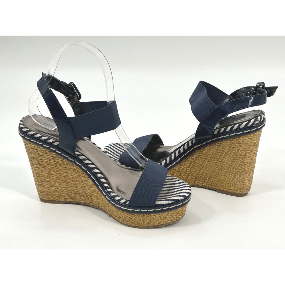Charles David Navy Espadrille Wedges Coastal Chic Resort Sandals 8.5 - Picture 3 of 11